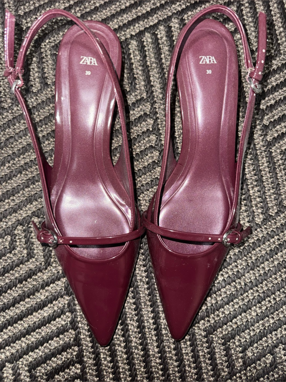 ZARA Burgundy Patent Pointed Slingback Mules